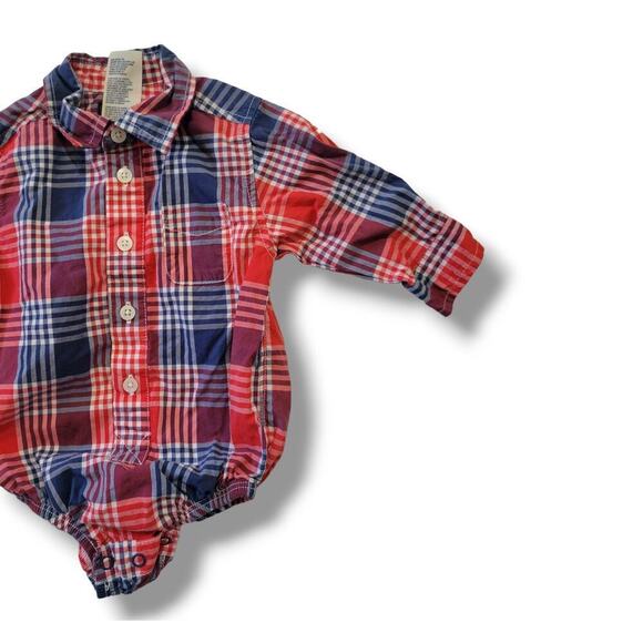 Oshkosh B'gosh baby boy button-down plaid long sleeves collared bodysuit shirt - Picture 6 of 7